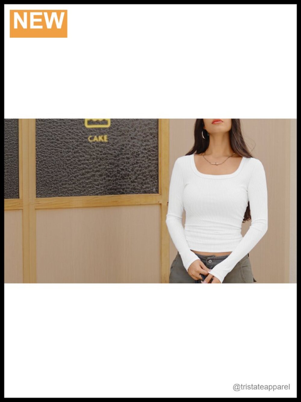 Square Neck Ribbed Long Sleeve Slim Fit Top Fall Basic - Picture 6 of 6